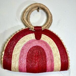 Tulum Straw Woven Half Moon Vibrant Colors Boho Earthy Handmade Bag